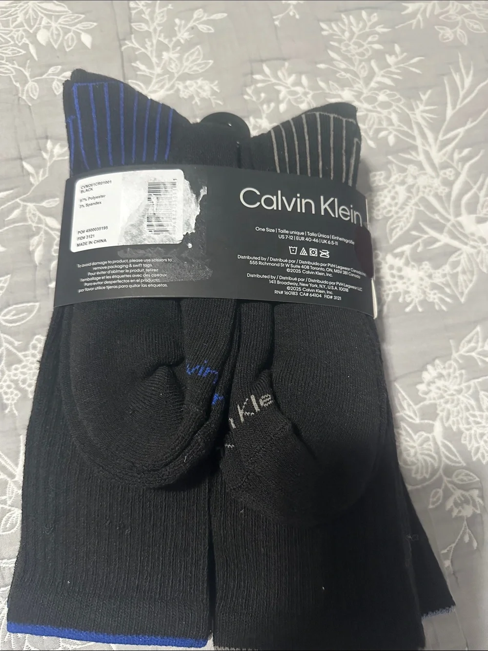Calvin Klein Black Crew Cushion Socks with Subtle Blue Trim - 5 Pack
